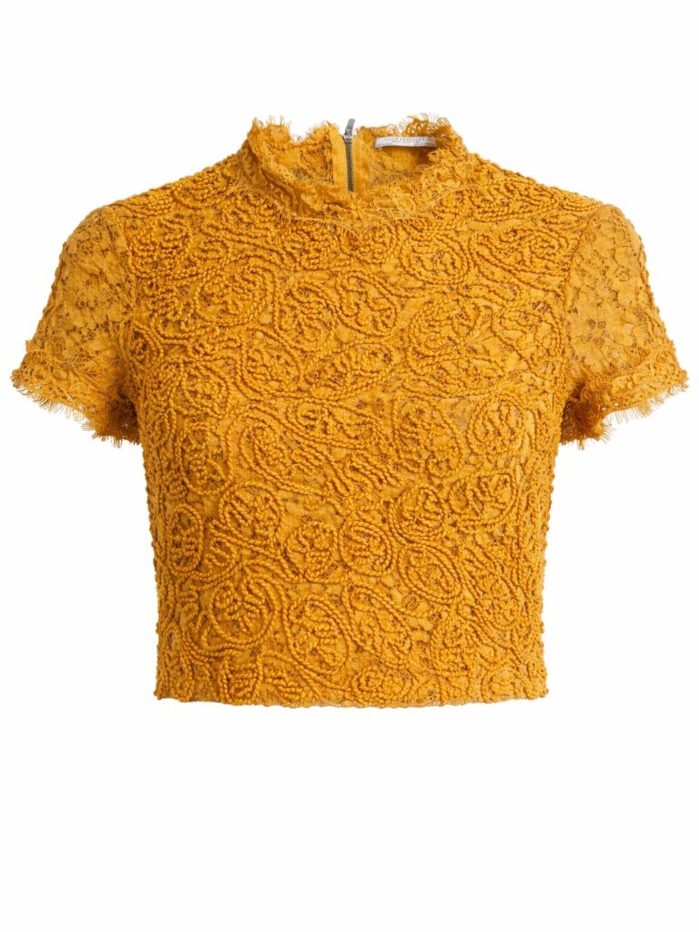ZARA Trafaluc Lace Embroidered Sheer Crop Top - Mustard Gold Yellow - Size M